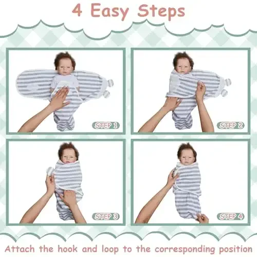 Ramede 6 Pack Swaddle Blanket with Hats Swaddle Outfit for 0-3 Months Newborn Sacks Soft Cotton Wearable Baby Shower Gifts for Girl and Boy - 4