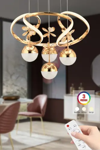 Ramen Kumandalı Gold Sarkıt 3 Renk Led Modern Ledli Avize - Sarı001 