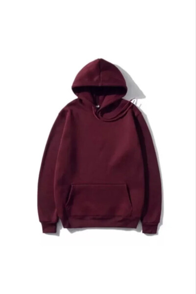 RAMIMSE 3 İplik Pamuklu Unisex Kapşonlu Sweatshirt - Bordo - 1