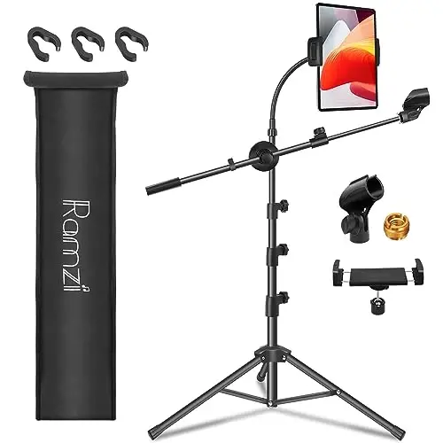 Ramzi Mic Stand, 6 1 da mikrofon stendi, mikrofon stendi, Boom Gooseneck mikrofon tutgichlari, planshet va telefon ushlagichi bilan birlashtirilgan holda mikrofon stendi uchun sumka - 4