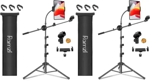 Ramzi Mic Stand,6 In 1 Microphone Stand Floor Boom Mic Stand, Support Boom Gooseneck Mic Clips Tablet Phone Holder Any Combination With Mic Stand Bag (Pack of 2) - 1