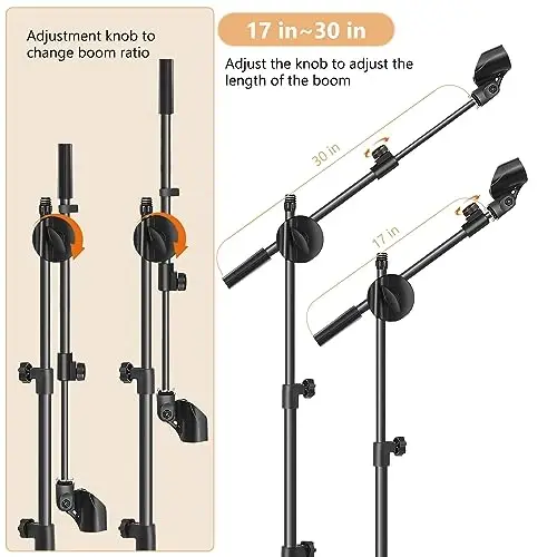 Ramzi Mic Stand,6 In 1 Microphone Stand Floor Boom Mic Stand, Support Boom Gooseneck Mic Clips Tablet Phone Holder Any Combination With Mic Stand Bag (Pack of 2) - 4