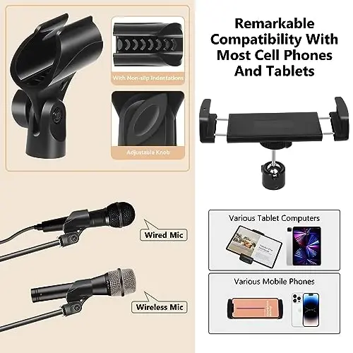 Ramzi Mic Stand,6 In 1 Microphone Stand Floor Boom Mic Stand, Support Boom Gooseneck Mic Clips Tablet Phone Holder Any Combination With Mic Stand Bag (Pack of 2) - 5