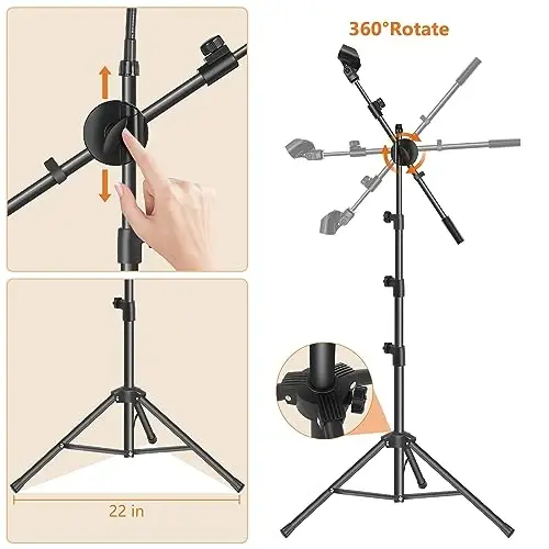 Ramzi Mic Stand,6 In 1 Microphone Stand Floor Boom Mic Stand, Support Boom Gooseneck Mic Clips Tablet Phone Holder Any Combination With Mic Stand Bag (Pack of 2) - 6