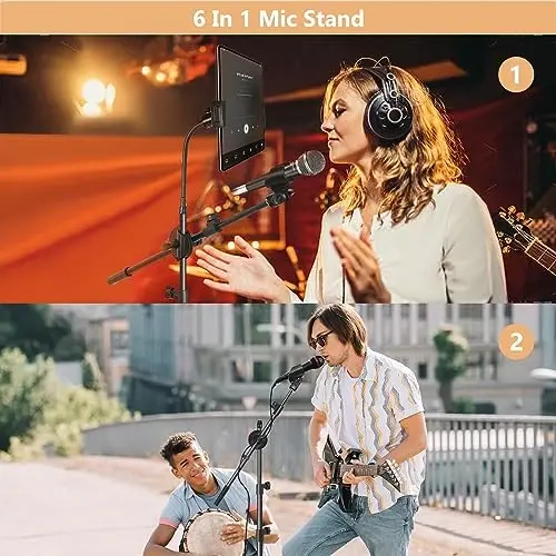 Ramzi Mic Stand,6 In 1 Microphone Stand Floor Boom Mic Stand, Support Boom Gooseneck Mic Clips Tablet Phone Holder Any Combination With Mic Stand Bag (Pack of 2) - RAMZI (1)