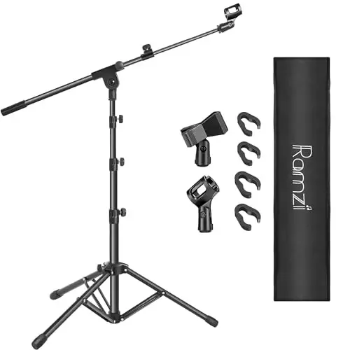 Ramzi Mic Stand,Double Support Tripod Microphone Stand Floor Boom Mic Stand with Mic Stand Bag and 2 Mic Clips Adjustable boom - 1