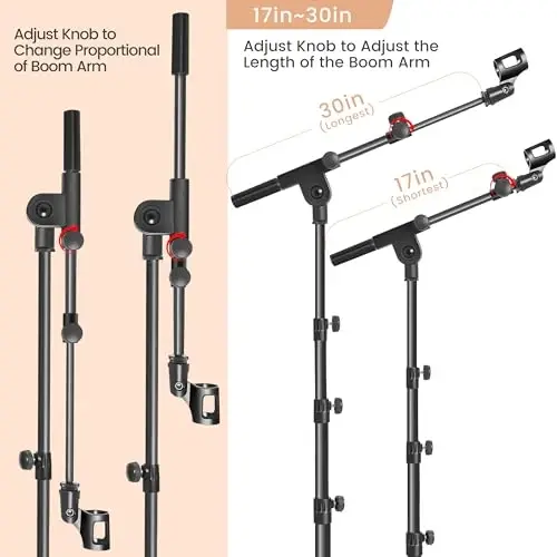 Ramzi Mic Stand,Double Support Tripod Microphone Stand Floor Boom Mic Stand with Mic Stand Bag and 2 Mic Clips Adjustable boom - 3