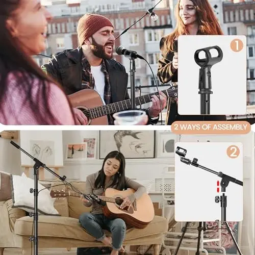 Ramzi Mic Stand,Double Support Tripod Microphone Stand Floor Boom Mic Stand with Mic Stand Bag and 2 Mic Clips Adjustable boom - 4
