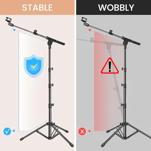 Ramzi Mic Stand,Double Support Tripod Microphone Stand Floor Boom Mic Stand with Mic Stand Bag and 2 Mic Clips Adjustable boom - 5