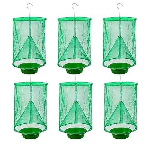 Ranch Fly Trap Outdoor Hanging Reusable with Fishing Apparatus | Food Bait Tray Catcher Cage for Indoor or Outdoor Family Farms, Park (4 Pack) - 1