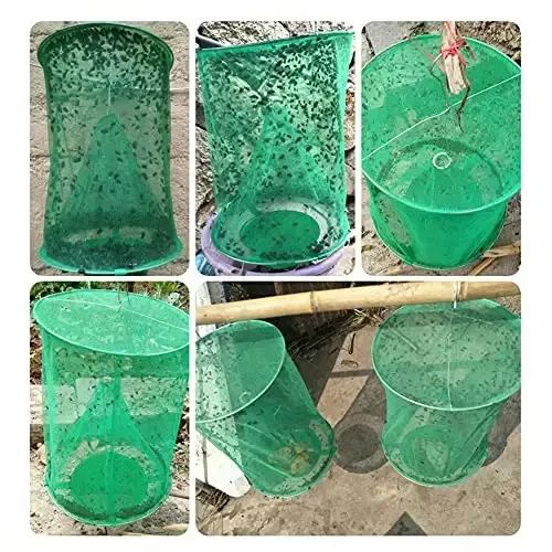 Ranch Fly Trap Outdoor Hanging Reusable with Fishing Apparatus | Food Bait Tray Catcher Cage for Indoor or Outdoor Family Farms, Park (4 Pack) - 3