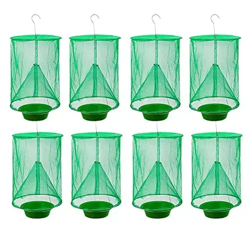 Ranch Fly Trap Outdoor Hanging Reusable with Fishing Apparatus | Food Bait Tray Catcher Cage for Indoor or Outdoor Family Farms, Park (6 Pack) - 5