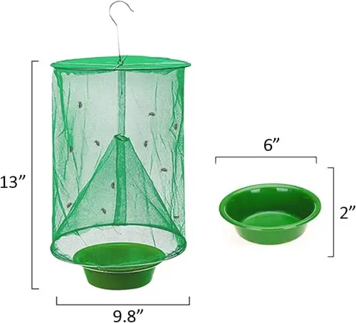 Ranch Fly Trap Outdoor Hanging Reusable with Fishing Apparatus | Food Bait Tray Catcher Cage for Indoor or Outdoor Family Farms, Park (6 Pack) - 6