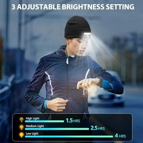 RANCOVY LED Beanie with Light, Unisex USB Rechargeable Headlamp Beanie Flashlight Beanie Hat for Men Women - 3