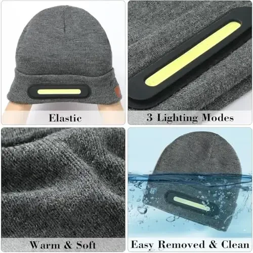 RANCOVY LED Beanie with Light, Unisex USB Rechargeable Headlamp Beanie Flashlight Beanie Hat for Men Women - 3