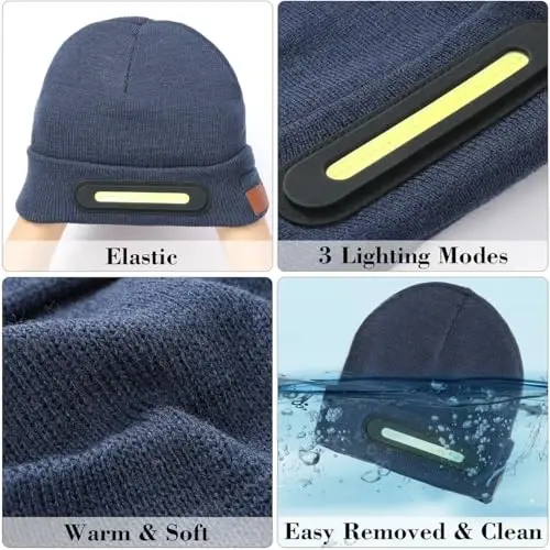 RANCOVY LED Beanie with Light, Unisex USB Rechargeable Headlamp Beanie Flashlight Beanie Hat for Men Women - 3