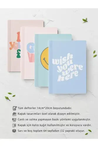 Rang-barang chizg'isiz daftar to'plami - 4 dona - 14cm*20cm - 64 sahifa - Pastel - POSTIFULL (1)