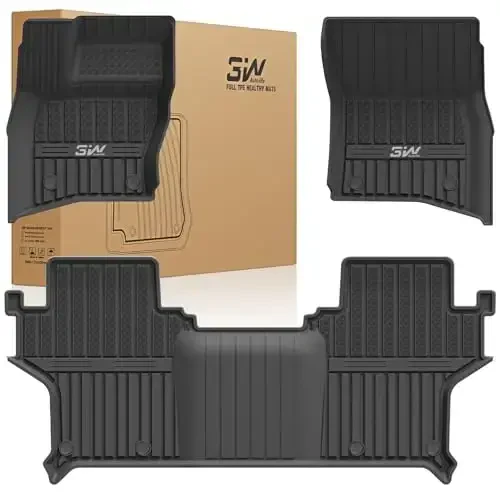 3W Floor mats for Range Rove Defender 90 2020-2024 2025 TPE All Weather Custom Fit Floor Liner for Range Rove Defender 90 1st and 2nd Row Full Set Car Mats, Black 