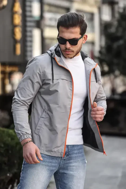 Rangli fermuarli yomg'ir paltosi mavsumiy PLDP 2920-GRİ - BYTREND