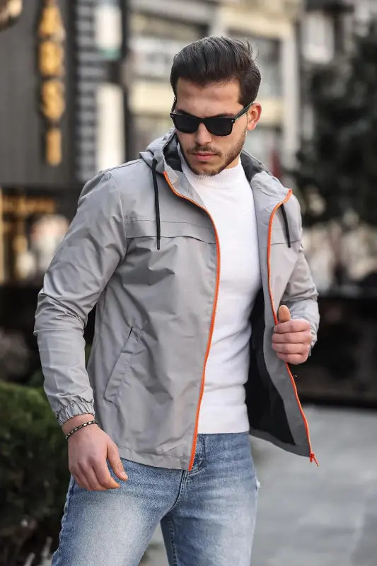 Rangli fermuarli yomg'ir paltosi mavsumiy PLDP 2920-GRİ - BYTREND
