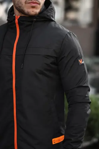 Rangli fermuarli yomg'ir paltosi mavsumiy PLDP 2920-QORA - 4