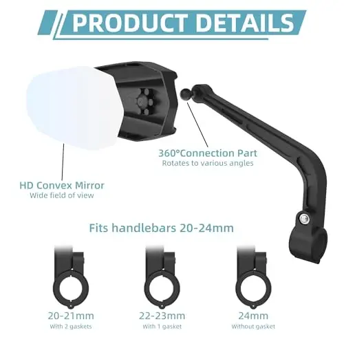 RAOOT Bike mirror | HD Scratch-Resistant Convex Mirror | Bike Mirror Handlebar Mount | Bicycle Universal Fit Accessories - 2
