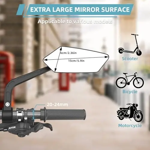 RAOOT Bicycle Mirror | Bike Mirror Handlebar Mount | 360° Adjustable Scratch Resistant Glass Lens | Bike Universal Fit Accessories - 3