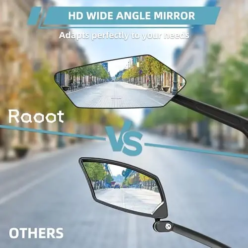 RAOOT Bicycle Mirror | Bike Mirror Handlebar Mount | 360° Adjustable Scratch Resistant Glass Lens | Bike Universal Fit Accessories - 5