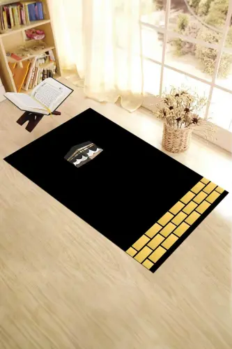 Raqamli bosilgan Sovungacha yuvish mumkin Kaʼba naqshlari bilan sovgʻa sajda gilami Sajjada 70x130, Sajjada-45-qora - 7