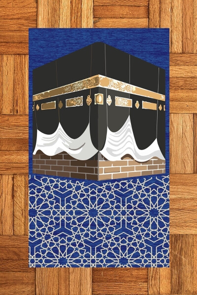 Raqamli bosilgan yuviladigan Ka'ba naqshlari bilan yodgorlik namoz gilamcha 70x130cm, SECCADE-47-BLUE - EY HOME