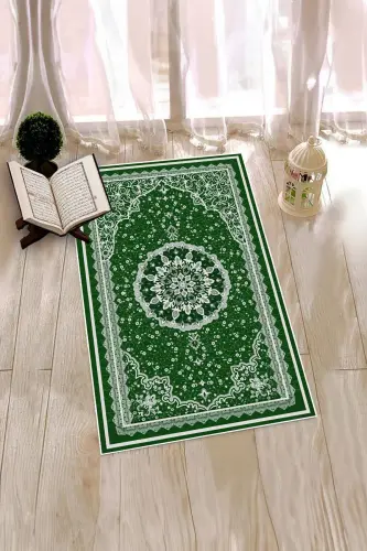 Raqamli bosilgan yuviladigan klassik naqsh sovg'a namozlik sajda 70x130, Sajda-40-yashil - 3