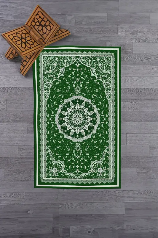 Raqamli bosilgan yuviladigan klassik naqsh sovg'a namozlik sajda 70x130, Sajda-40-yashil - 9