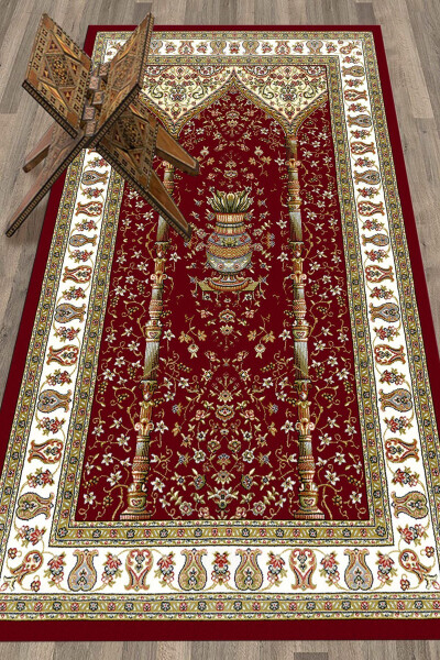 Raqamli bosilgan yuviladigan klassik naqshli namozlik gilamcha 70x130, SECCADE-30-QIZIL, 