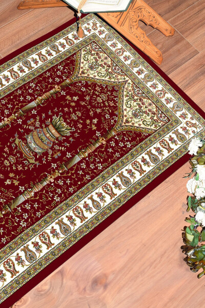 Raqamli bosilgan yuviladigan klassik naqshli namozlik gilamcha 70x130, SECCADE-30-QIZIL, - 10
