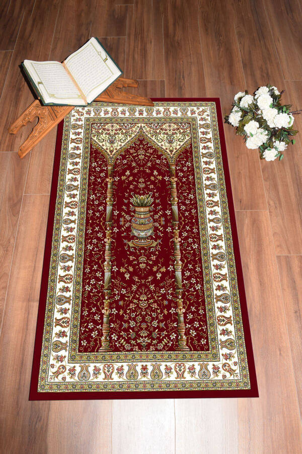 Raqamli bosilgan yuviladigan klassik naqshli namozlik gilamcha 70x130, SECCADE-30-QIZIL, - 11