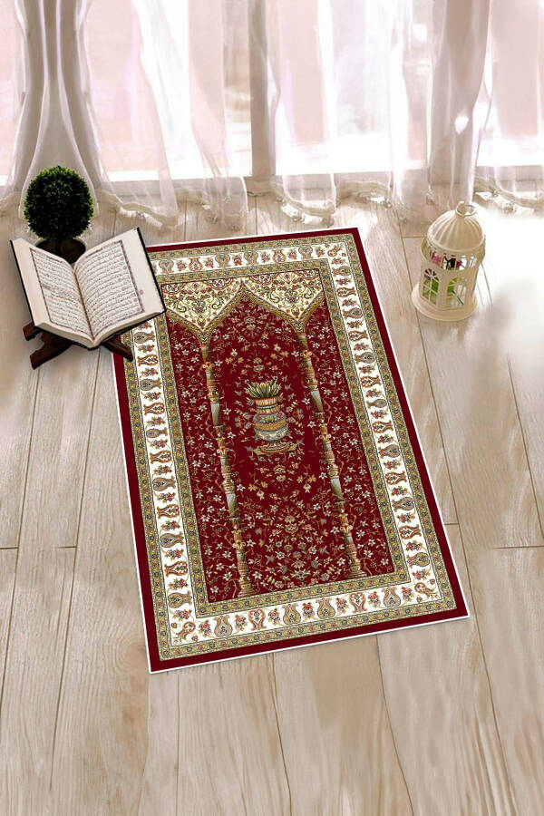 Raqamli bosilgan yuviladigan klassik naqshli namozlik gilamcha 70x130, SECCADE-30-QIZIL, - 16