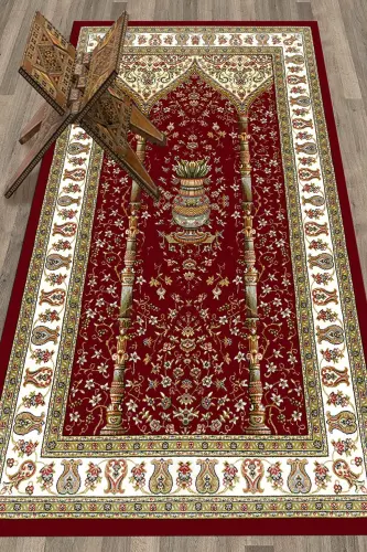 Raqamli bosilgan yuviladigan klassik naqshli namozlik gilamcha 70x130, SECCADE-30-QIZIL, - EY HOME (1)