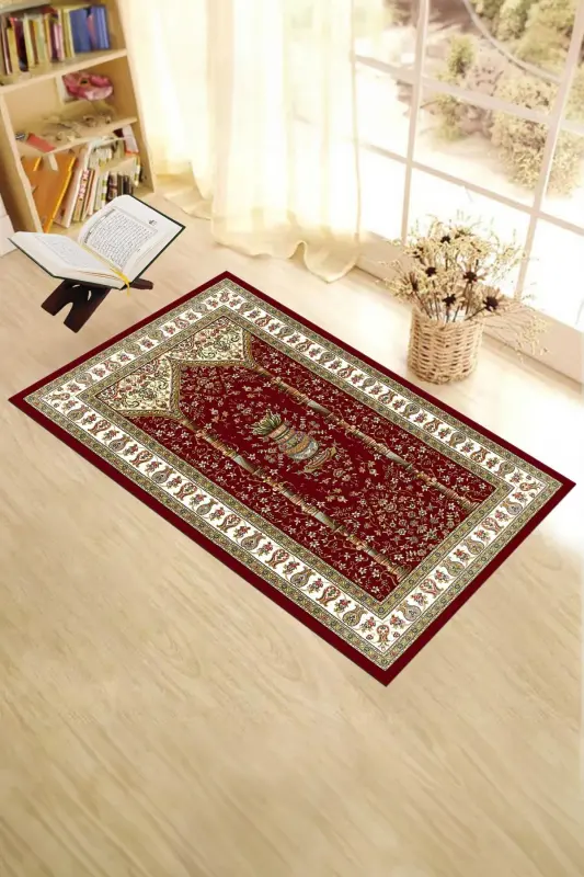 Raqamli bosilgan yuviladigan klassik naqshli namozlik gilamcha 70x130, SECCADE-30-QIZIL, - 6