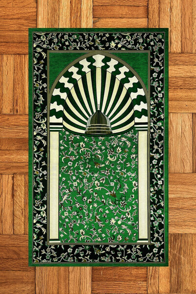 Raqamli bosilgan yuviladigan masjid motivi bilan esdalik namoz jayi 70x130sm, Namoz jayi-34-yashil - 3