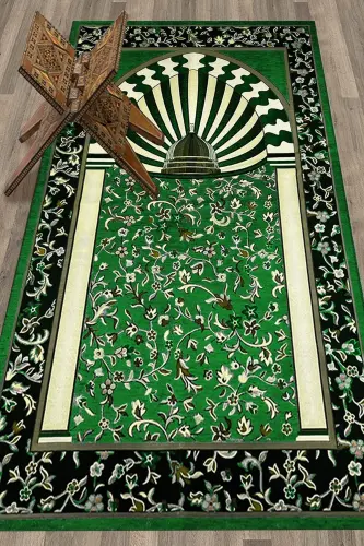 Raqamli bosilgan yuviladigan masjid motivi bilan esdalik namoz jayi 70x130sm, Namoz jayi-34-yashil - 9
