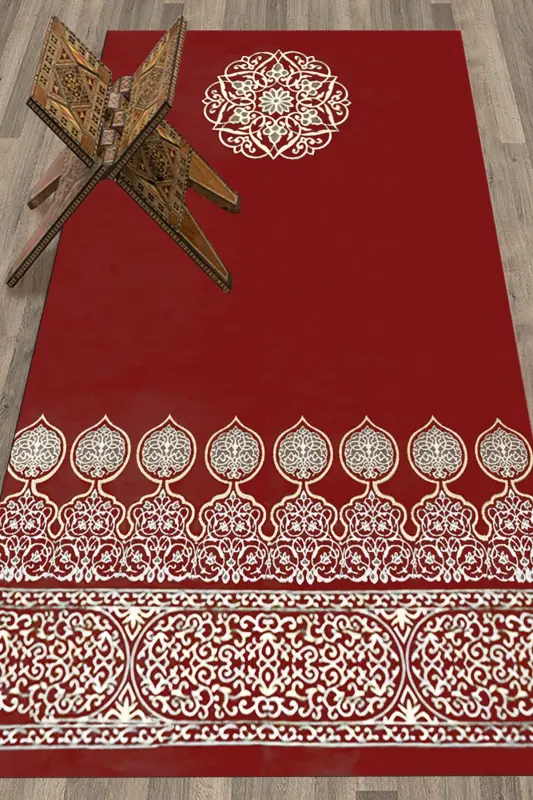 Raqamli bosilgan yuviladigan naqshlangan sovg‘a namoz gilami 70x130, Namoz gilami-44-QIZIL - 3