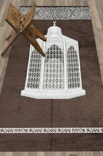 Raqamli bosilgan yuviladigan sovg'alik namaz gilami Sajjоda 70х130sm, SECCADE-42-QAHVАRANG - EY HOME (1)