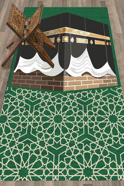 Raqamli bosilgan Yuvilanadigan Ka'ba naqshlari yodgorlik Namoz gilami gilamcha 70x130sm, SECCADE-47-YASHIL - 10