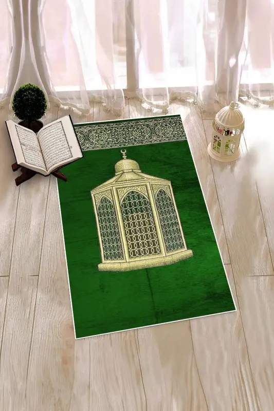 Raqamli bosilgan, yuvilishi mumkin bo‘lgan sovg‘a sifatida berilishi mumkin bo‘lgan dabdabali namozlik gilami Sajjada 70x130, Sajjada-41-yashil - 7
