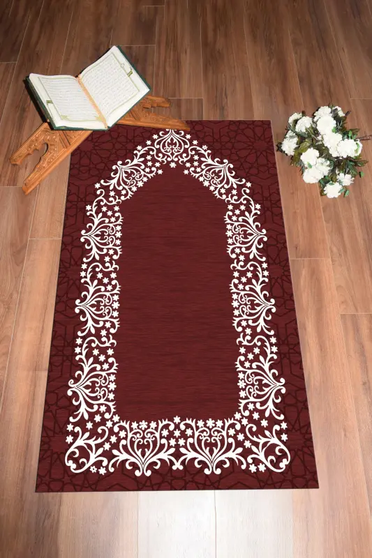 Raqamli bosilgan yuvilishi mumkin oddiy nafis namozlik palosi 70x130 sm. , SECCADE-12-BORDO - 4