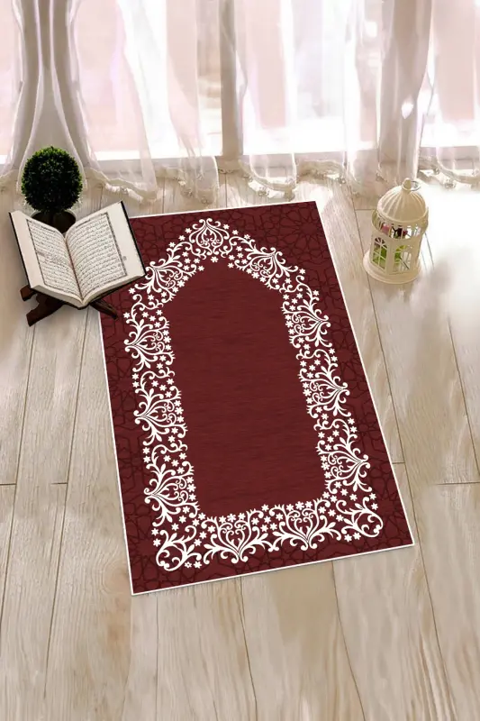 Raqamli bosilgan yuvilishi mumkin oddiy nafis namozlik palosi 70x130 sm. , SECCADE-12-BORDO - 9