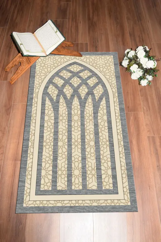 Raqamli Bosilgan Yuvilishi Mumkin O'ziga Xos Darbli Sajda Gilami Namozlik 70x130 sm - 6