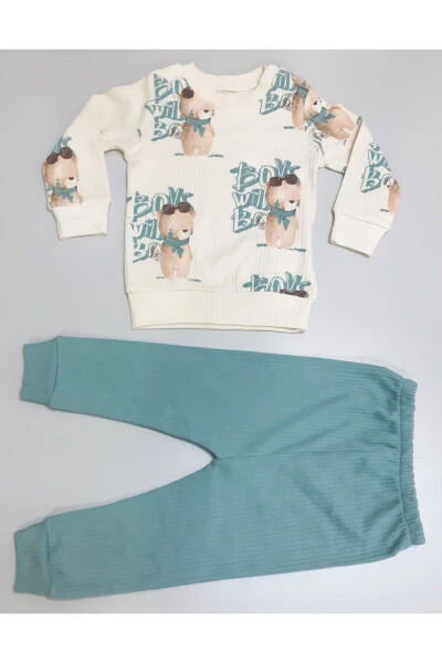 Raqamli bosma ayiqli mavsumiy paxta ikki qismli chaqaloq to'plami - Sönmez Baby