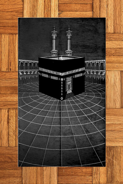 Raqamli bosma bilan yuvilishi mumkin zamonaviy Ka'ba naqshlari solat gilami choyshab 70x130, Seccade-48-qora 