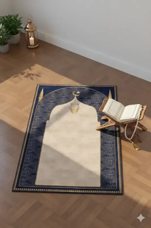 Raqamli bosma ko'k rangli namoz gilami - 2